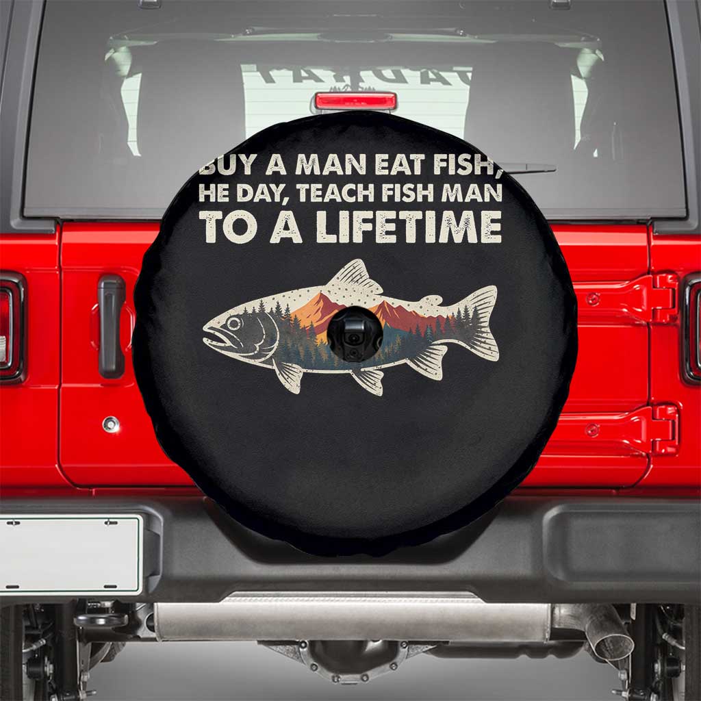 Funny Fishing Meme Spare Tire Cover Vintage Buy A Man Eat Fish Inappropriate - Wonder Print Shop