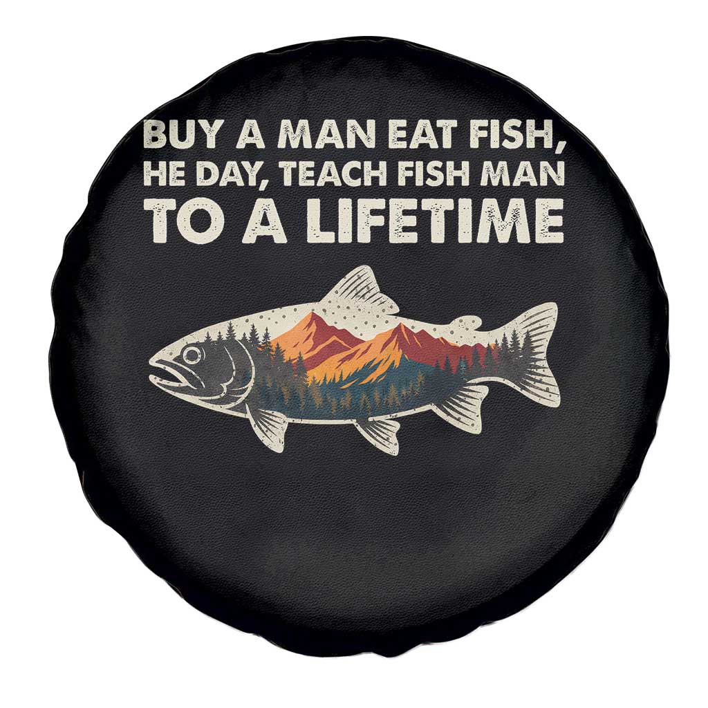 Funny Fishing Meme Spare Tire Cover Vintage Buy A Man Eat Fish Inappropriate - Wonder Print Shop
