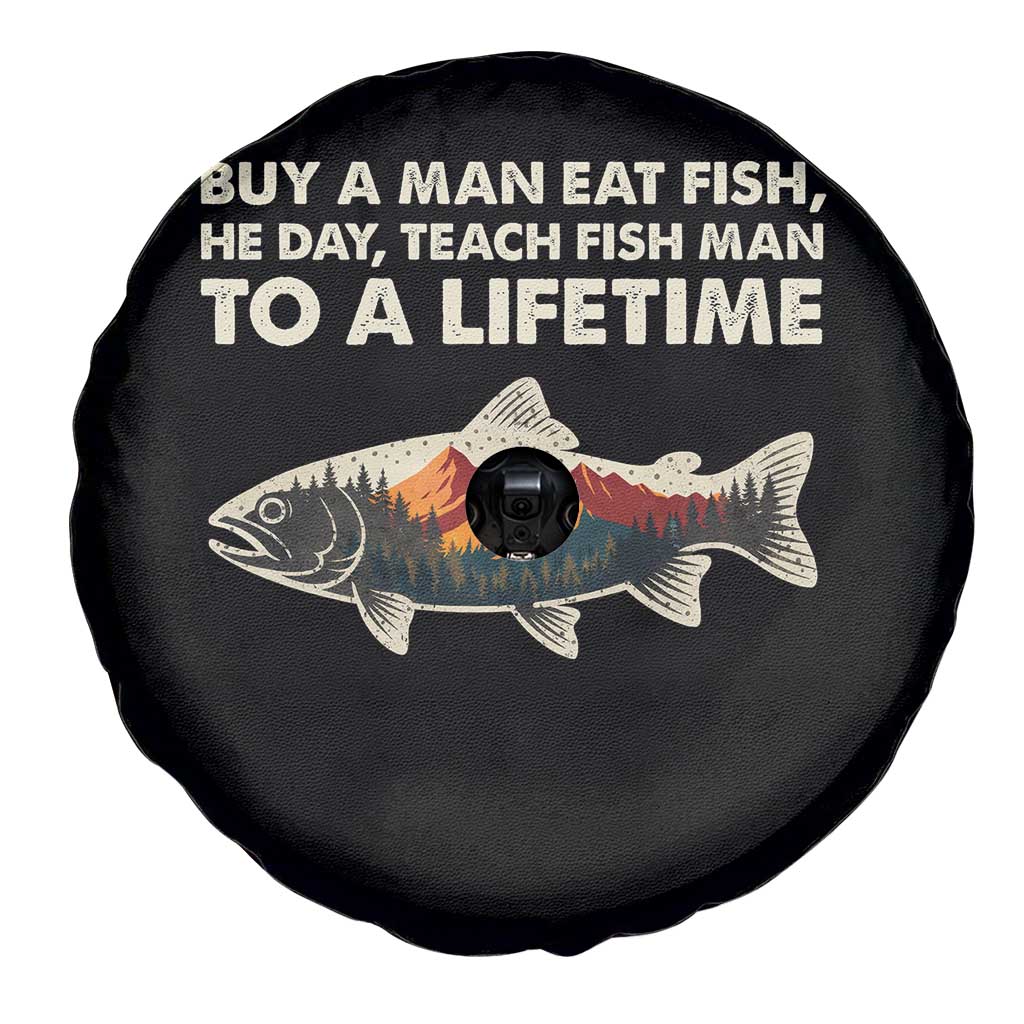 Funny Fishing Meme Spare Tire Cover Vintage Buy A Man Eat Fish Inappropriate - Wonder Print Shop