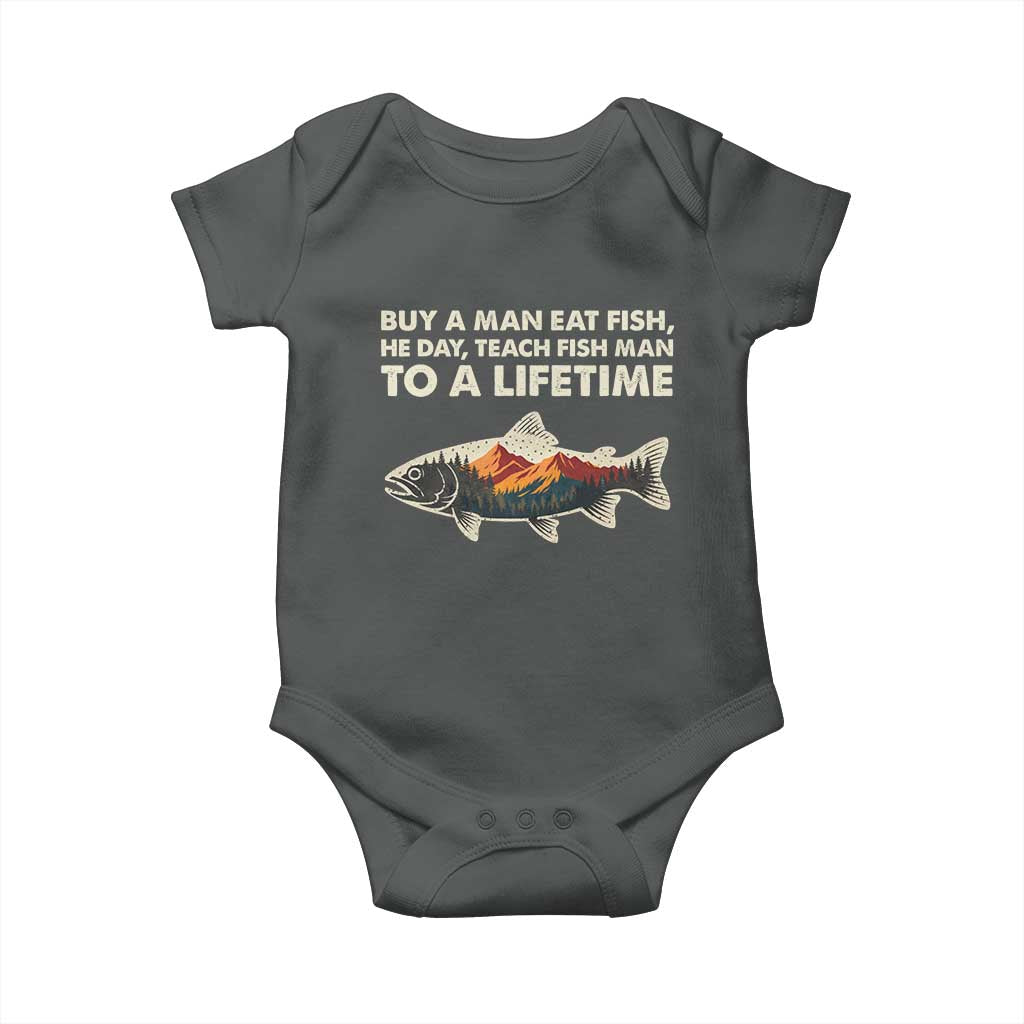 Funny Fishing Meme Baby Onesie Vintage Buy A Man Eat Fish Inappropriate - Wonder Print Shop