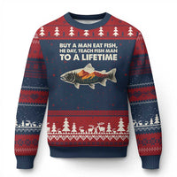 Funny Fishing Meme Ugly Christmas Sweater Vintage Buy A Man Eat Fish Inappropriate - Wonder Print Shop