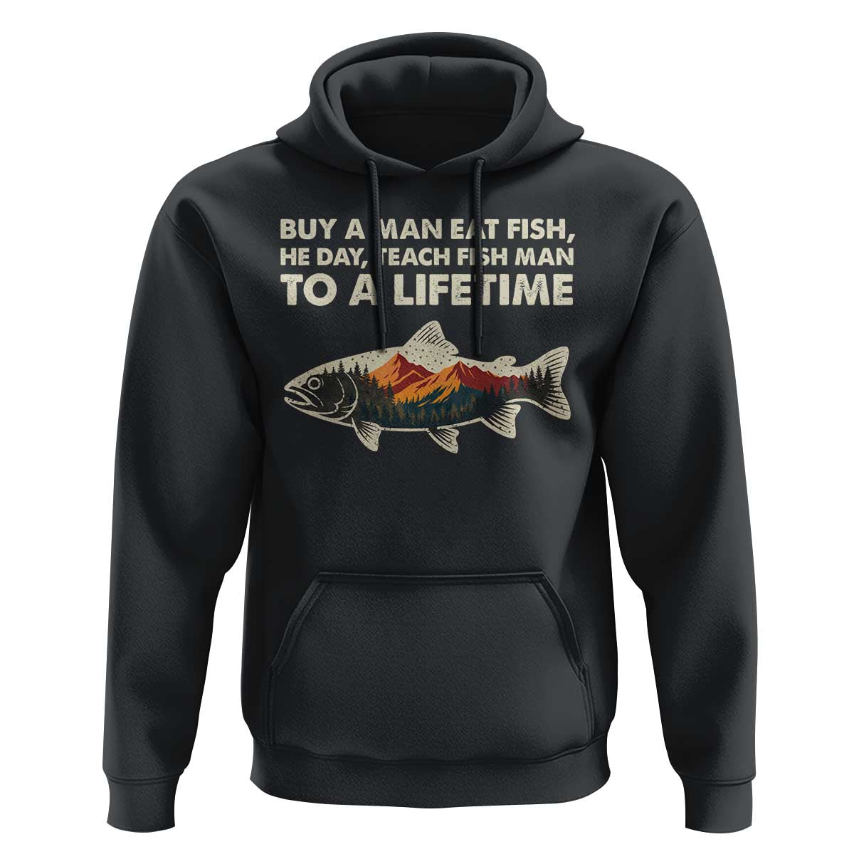 Funny Fishing Meme Hoodie Vintage Buy A Man Eat Fish Inappropriate - Wonder Print Shop