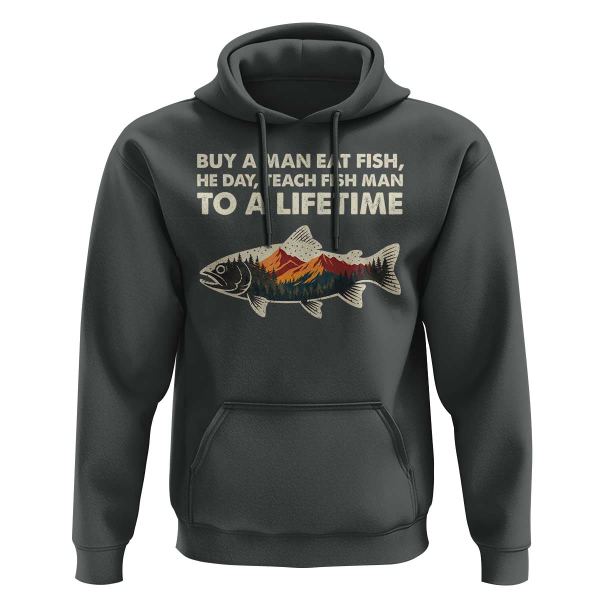 Funny Fishing Meme Hoodie Vintage Buy A Man Eat Fish Inappropriate - Wonder Print Shop