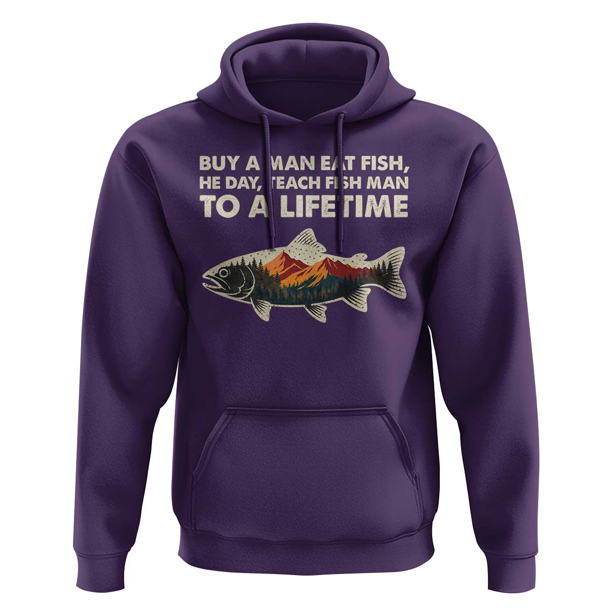 Funny Fishing Meme Hoodie Vintage Buy A Man Eat Fish Inappropriate - Wonder Print Shop