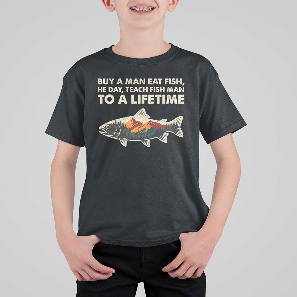 Funny Fishing Meme T Shirt For Kid Vintage Buy A Man Eat Fish Inappropriate - Wonder Print Shop