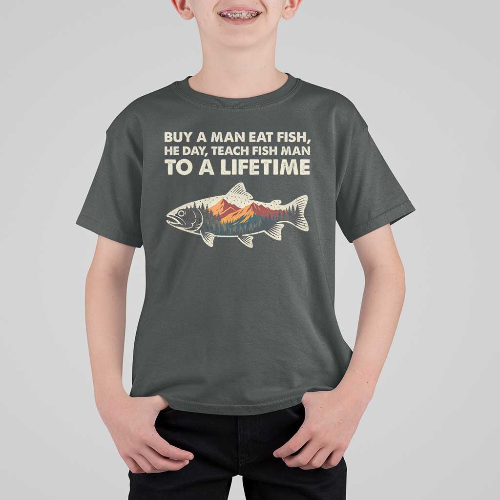 Funny Fishing Meme T Shirt For Kid Vintage Buy A Man Eat Fish Inappropriate - Wonder Print Shop