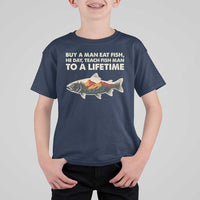 Funny Fishing Meme T Shirt For Kid Vintage Buy A Man Eat Fish Inappropriate - Wonder Print Shop