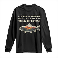 Funny Fishing Meme Long Sleeve Shirt Vintage Buy A Man Eat Fish Inappropriate - Wonder Print Shop