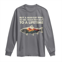 Funny Fishing Meme Long Sleeve Shirt Vintage Buy A Man Eat Fish Inappropriate - Wonder Print Shop