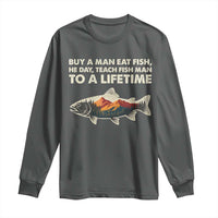 Funny Fishing Meme Long Sleeve Shirt Vintage Buy A Man Eat Fish Inappropriate - Wonder Print Shop