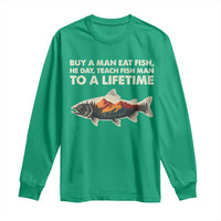 Funny Fishing Meme Long Sleeve Shirt Vintage Buy A Man Eat Fish Inappropriate - Wonder Print Shop