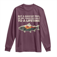 Funny Fishing Meme Long Sleeve Shirt Vintage Buy A Man Eat Fish Inappropriate - Wonder Print Shop