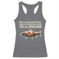 Funny Fishing Meme Racerback Tank Top Vintage Buy A Man Eat Fish Inappropriate - Wonder Print Shop