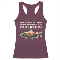 Funny Fishing Meme Racerback Tank Top Vintage Buy A Man Eat Fish Inappropriate - Wonder Print Shop