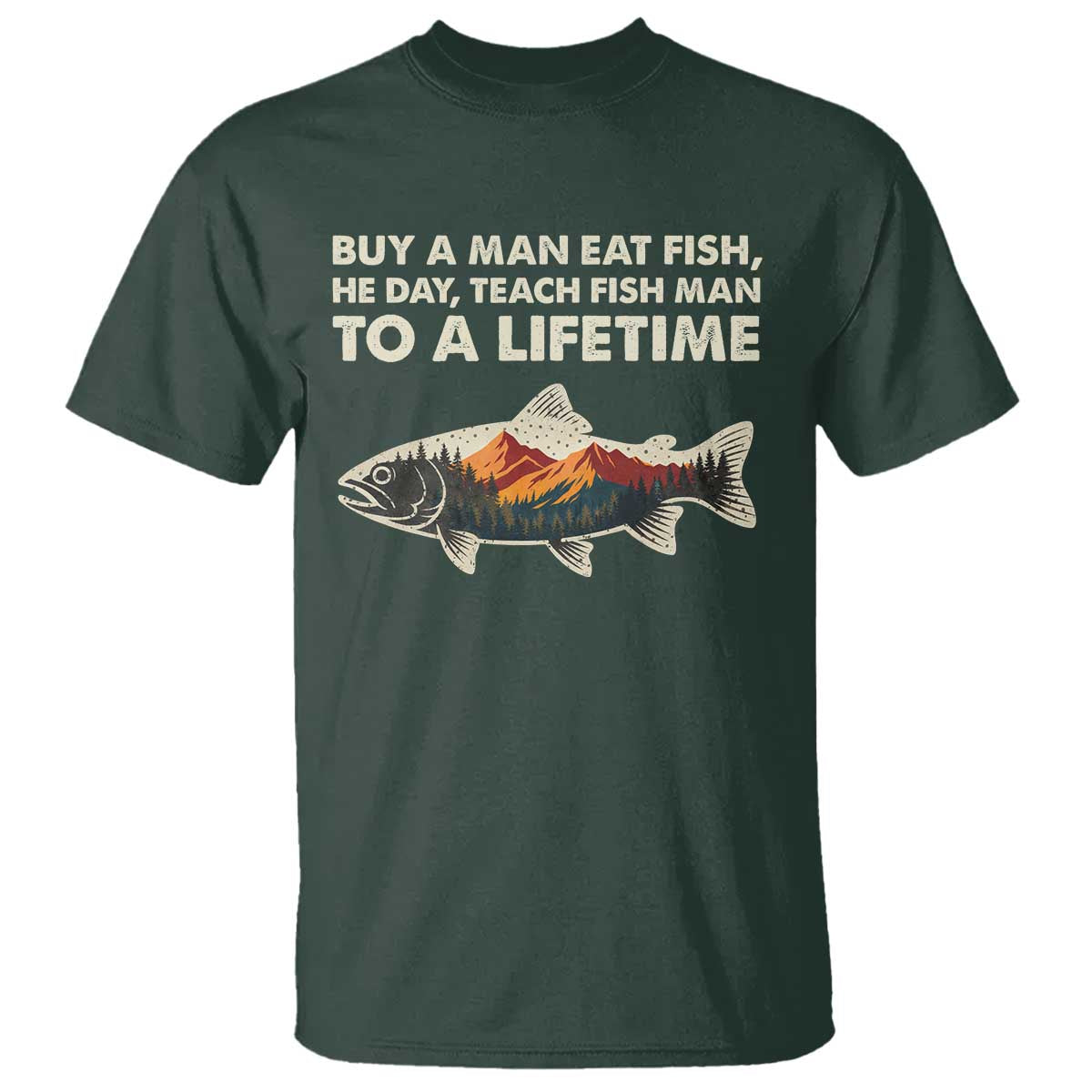 Funny Fishing Meme T Shirt Vintage Buy A Man Eat Fish Inappropriate - Wonder Print Shop
