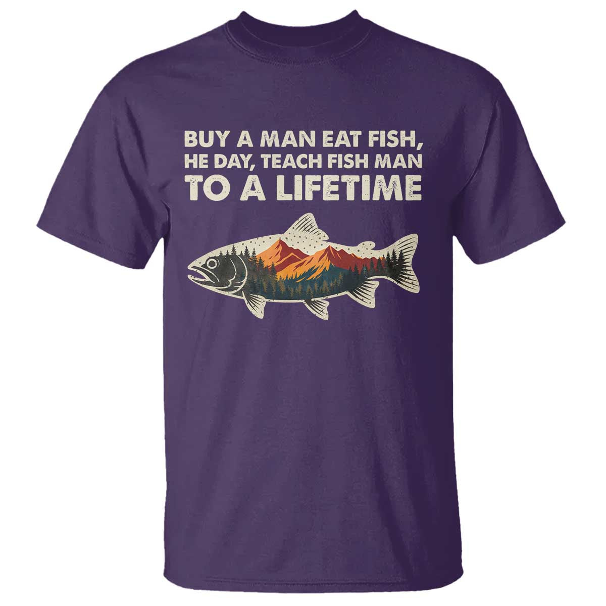 Funny Fishing Meme T Shirt Vintage Buy A Man Eat Fish Inappropriate - Wonder Print Shop