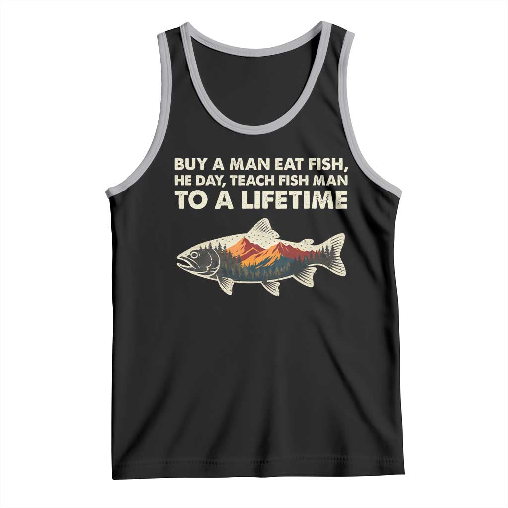 Funny Fishing Meme Tank Top Vintage Buy A Man Eat Fish Inappropriate - Wonder Print Shop