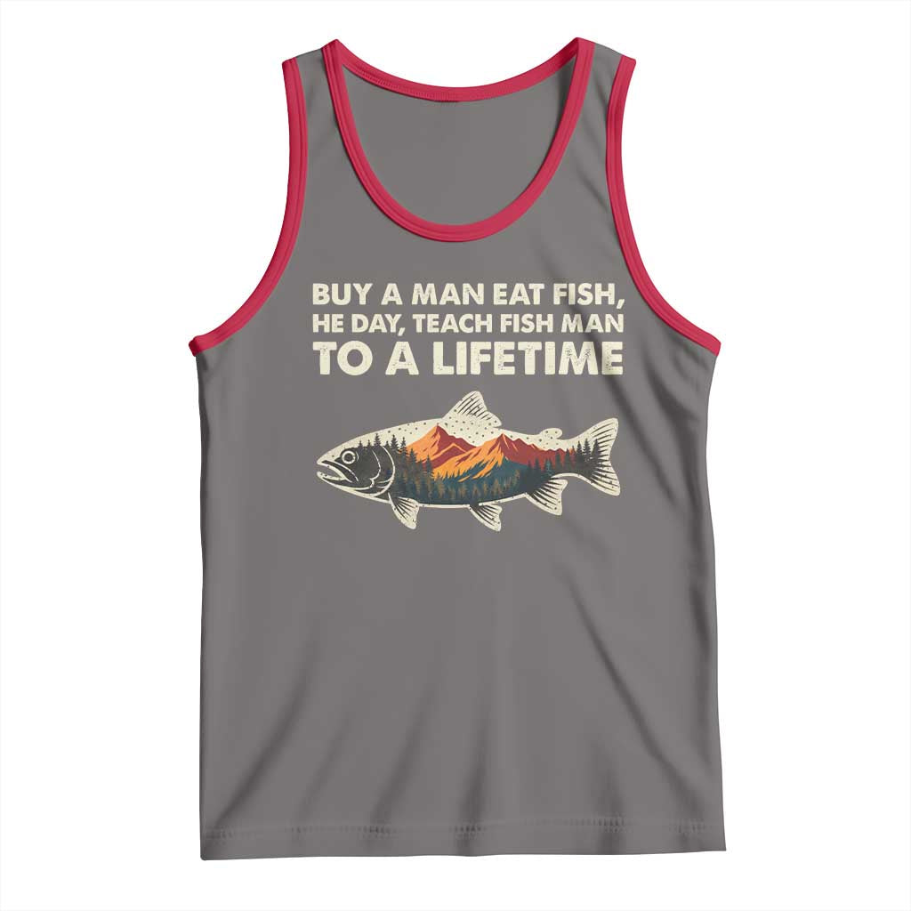 Funny Fishing Meme Tank Top Vintage Buy A Man Eat Fish Inappropriate - Wonder Print Shop