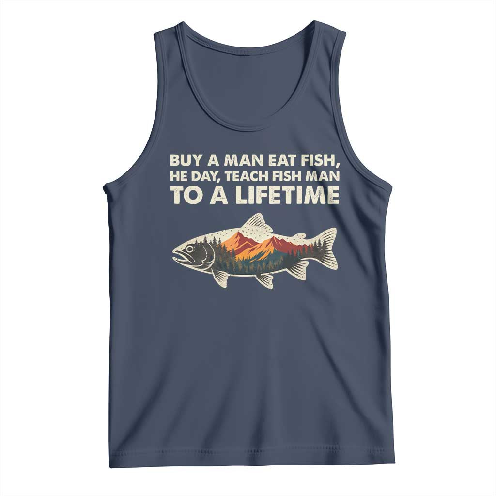 Funny Fishing Meme Tank Top Vintage Buy A Man Eat Fish Inappropriate - Wonder Print Shop