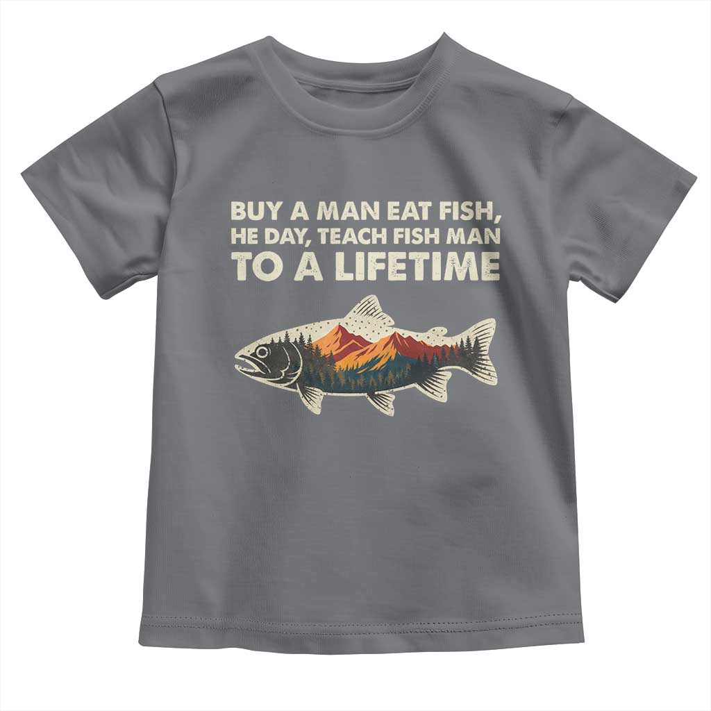 Funny Fishing Meme Toddler T Shirt Vintage Buy A Man Eat Fish Inappropriate - Wonder Print Shop
