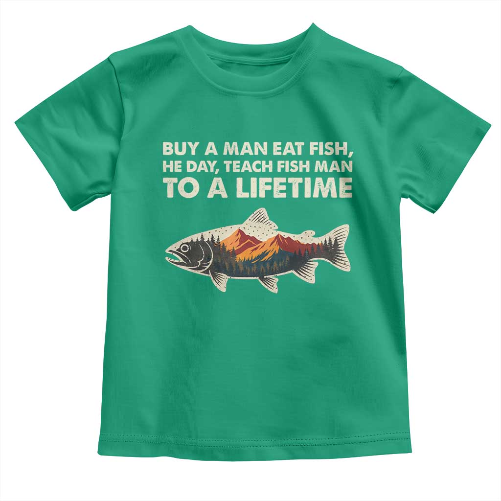 Funny Fishing Meme Toddler T Shirt Vintage Buy A Man Eat Fish Inappropriate - Wonder Print Shop