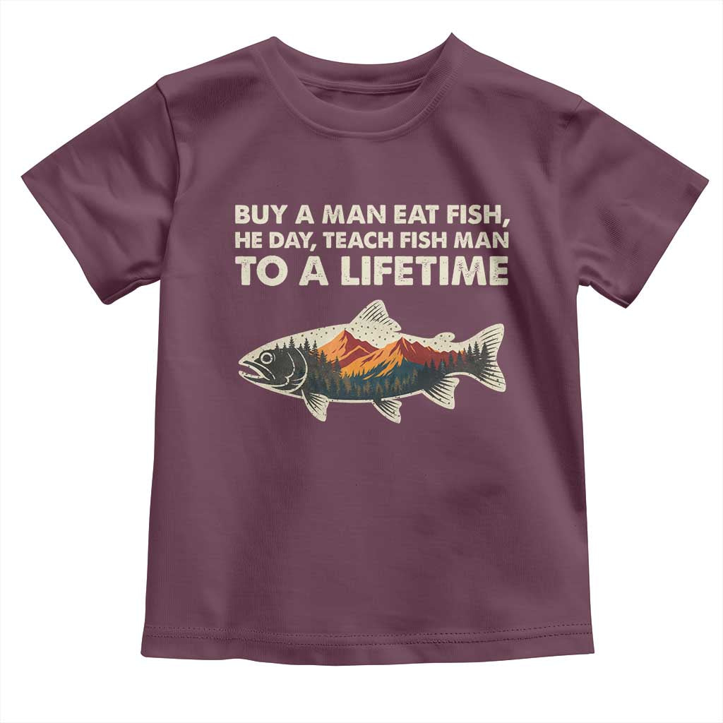 Funny Fishing Meme Toddler T Shirt Vintage Buy A Man Eat Fish Inappropriate - Wonder Print Shop