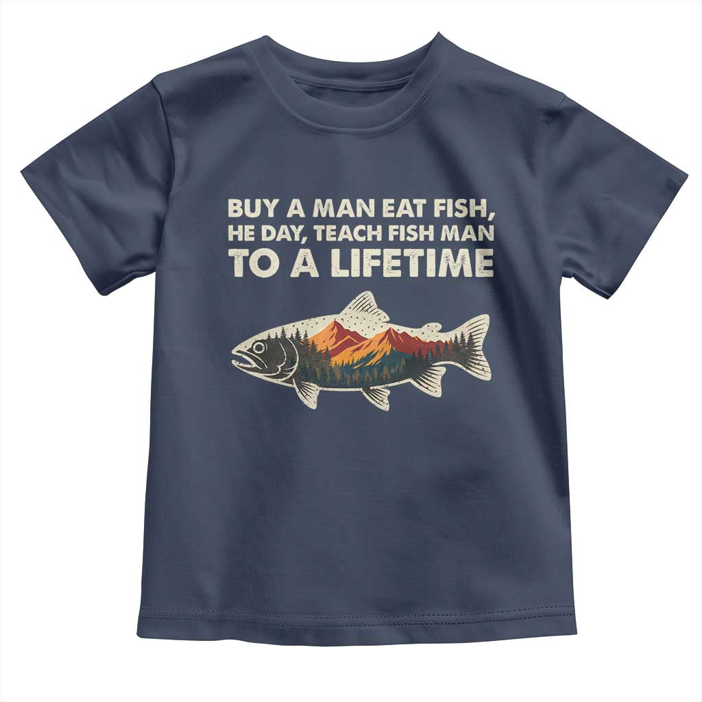 Funny Fishing Meme Toddler T Shirt Vintage Buy A Man Eat Fish Inappropriate - Wonder Print Shop