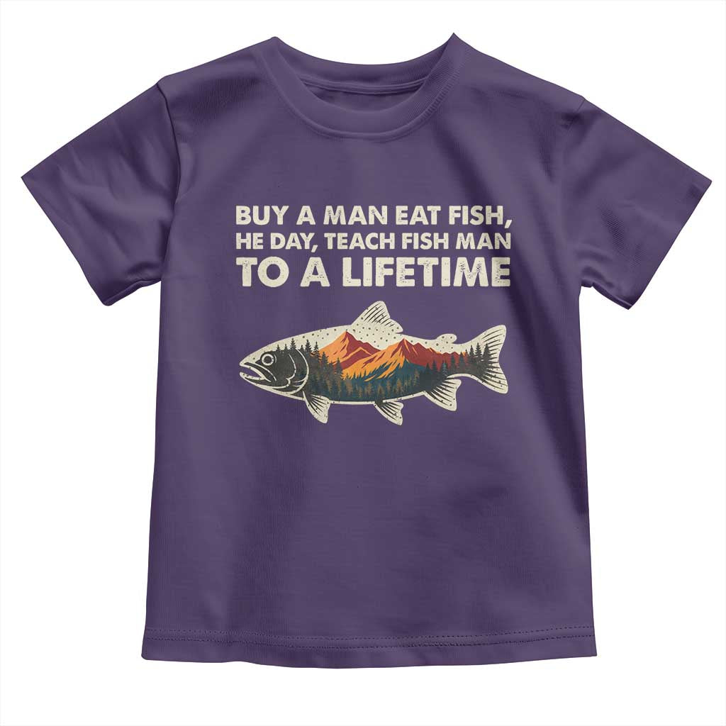 Funny Fishing Meme Toddler T Shirt Vintage Buy A Man Eat Fish Inappropriate - Wonder Print Shop