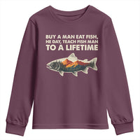 Funny Fishing Meme Youth Sweatshirt Vintage Buy A Man Eat Fish Inappropriate - Wonder Print Shop