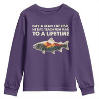 Funny Fishing Meme Youth Sweatshirt Vintage Buy A Man Eat Fish Inappropriate - Wonder Print Shop