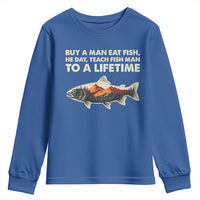 Funny Fishing Meme Youth Sweatshirt Vintage Buy A Man Eat Fish Inappropriate - Wonder Print Shop