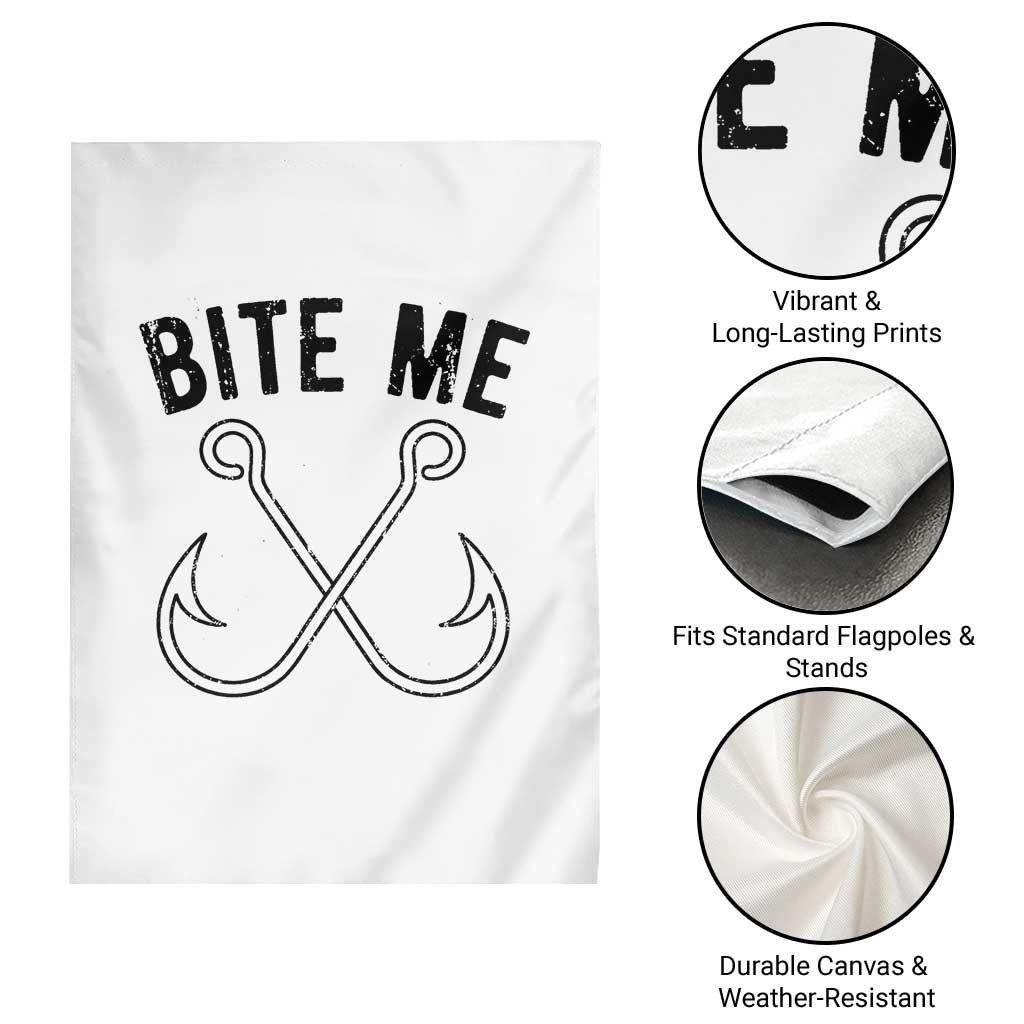 Cool Catchy Angler Garden Flag Retro Bite Me Bass Fishing Fishermen
