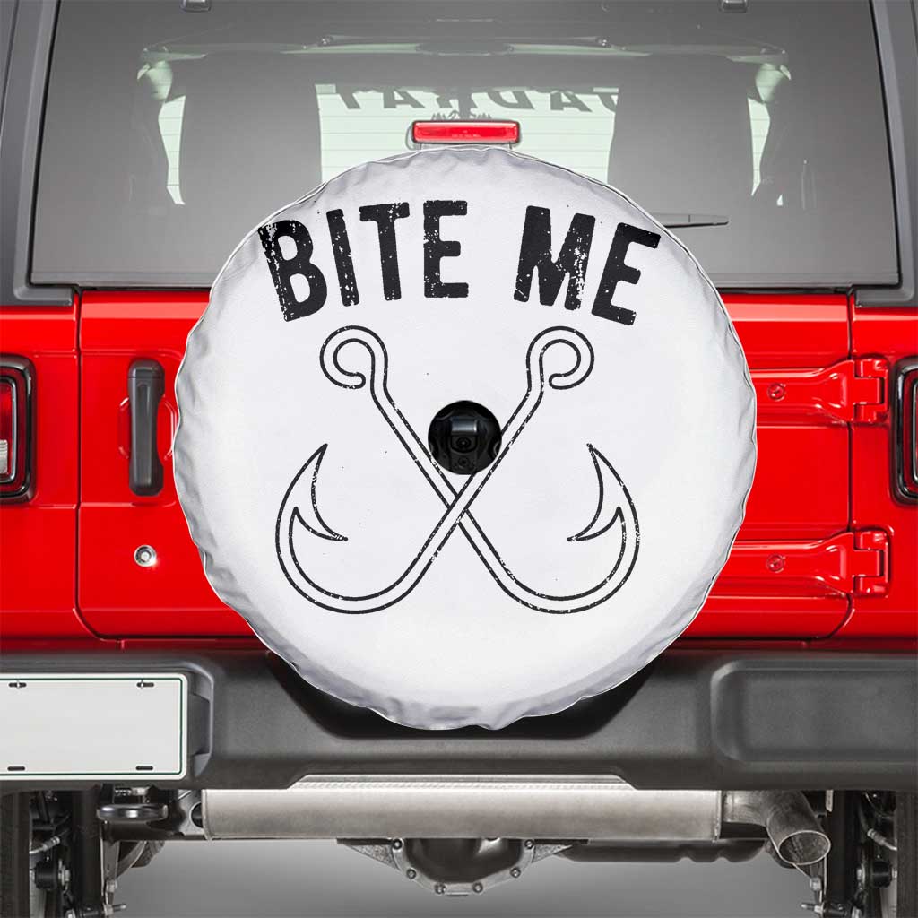 Cool Catchy Angler Spare Tire Cover Retro Bite Me Bass Fishing Fishermen
