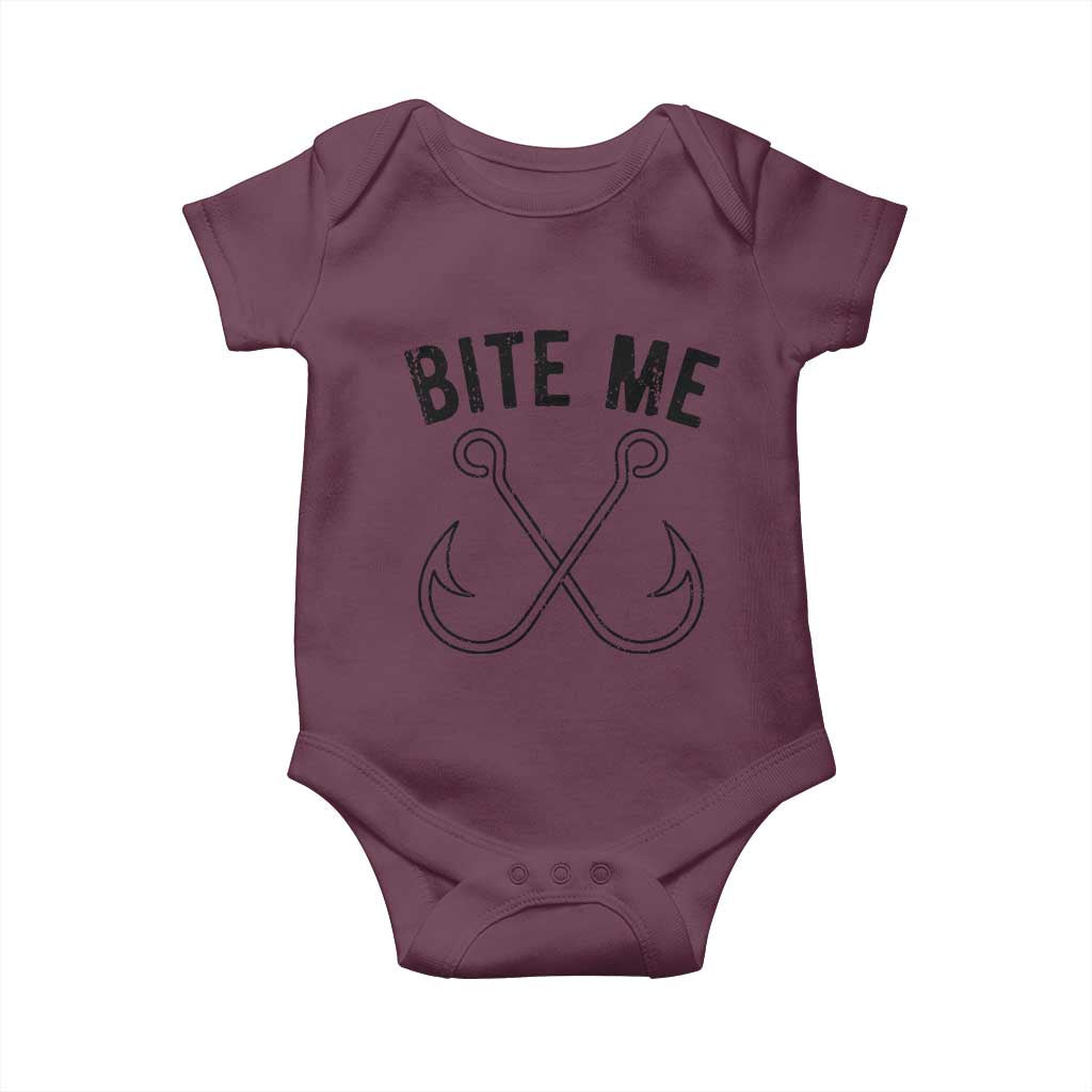 Cool Catchy Angler Baby Onesie Retro Bite Me Bass Fishing Fishermen
