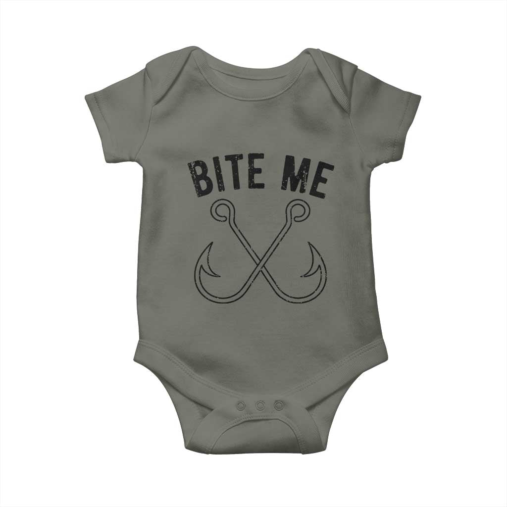 Cool Catchy Angler Baby Onesie Retro Bite Me Bass Fishing Fishermen