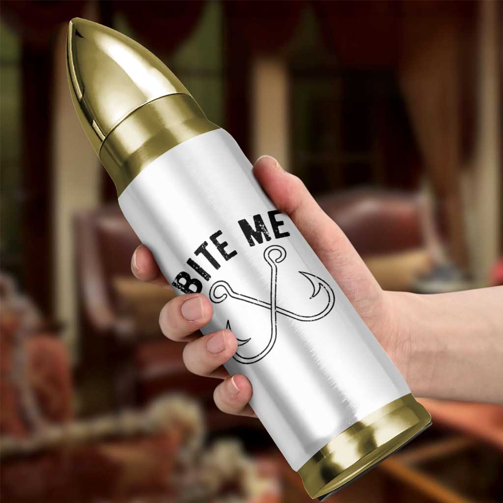 Cool Catchy Angler Bullet Tumbler Retro Bite Me Bass Fishing Fishermen