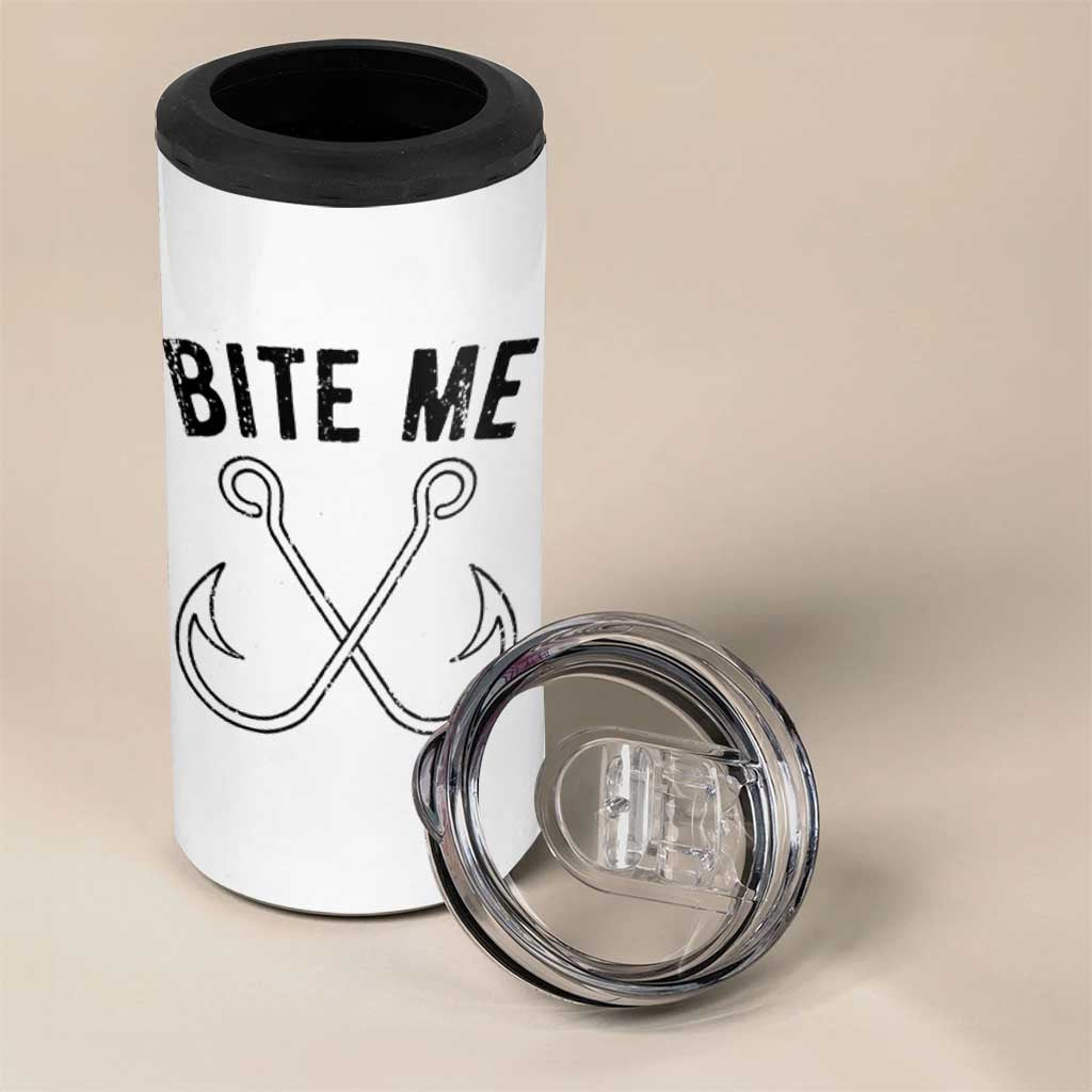 Cool Catchy Angler 4 in 1 Can Cooler Tumbler Retro Bite Me Bass Fishing Fishermen
