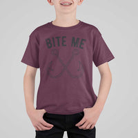 Cool Catchy Angler T Shirt For Kid Retro Bite Me Bass Fishing Fishermen