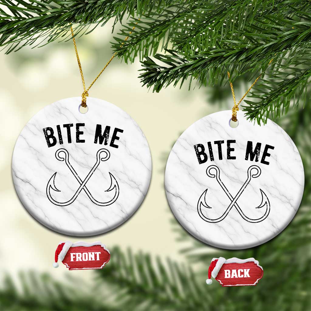 Cool Catchy Angler Ceramic Ornament Retro Bite Me Bass Fishing Fishermen