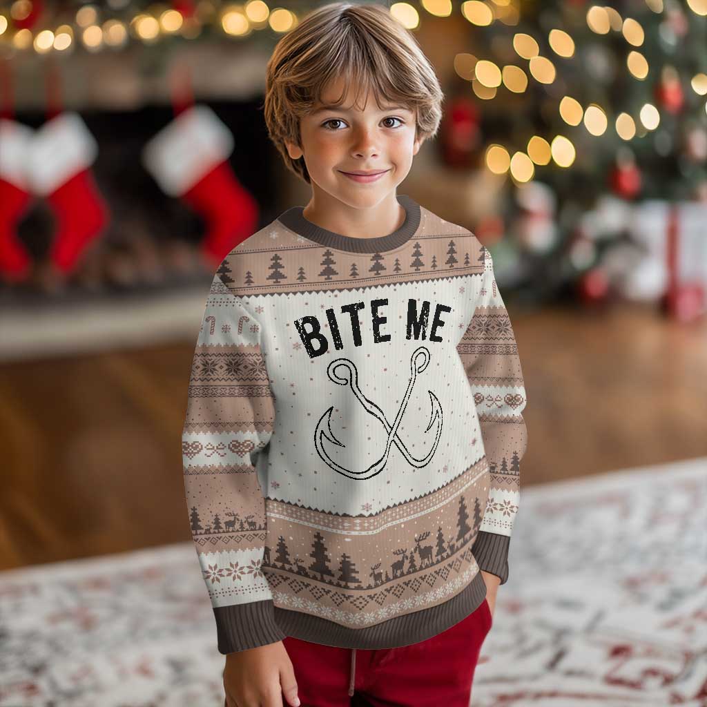 Cool Catchy Angler Ugly Christmas Sweater Retro Bite Me Bass Fishing Fishermen