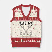 Cool Catchy Angler V-Neck Knit Sweater Vest Retro Bite Me Bass Fishing Fishermen