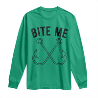 Cool Catchy Angler Long Sleeve Shirt Retro Bite Me Bass Fishing Fishermen