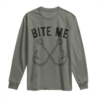 Cool Catchy Angler Long Sleeve Shirt Retro Bite Me Bass Fishing Fishermen
