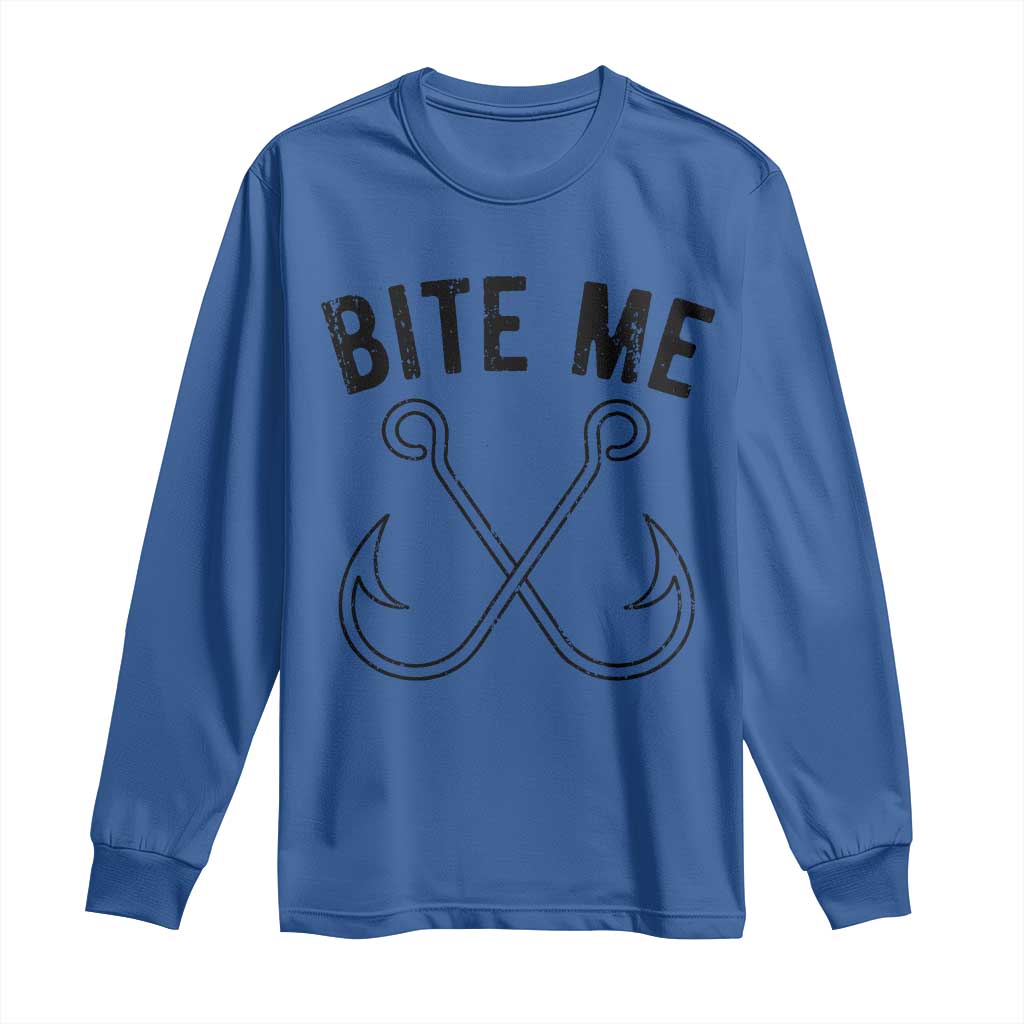 Cool Catchy Angler Long Sleeve Shirt Retro Bite Me Bass Fishing Fishermen