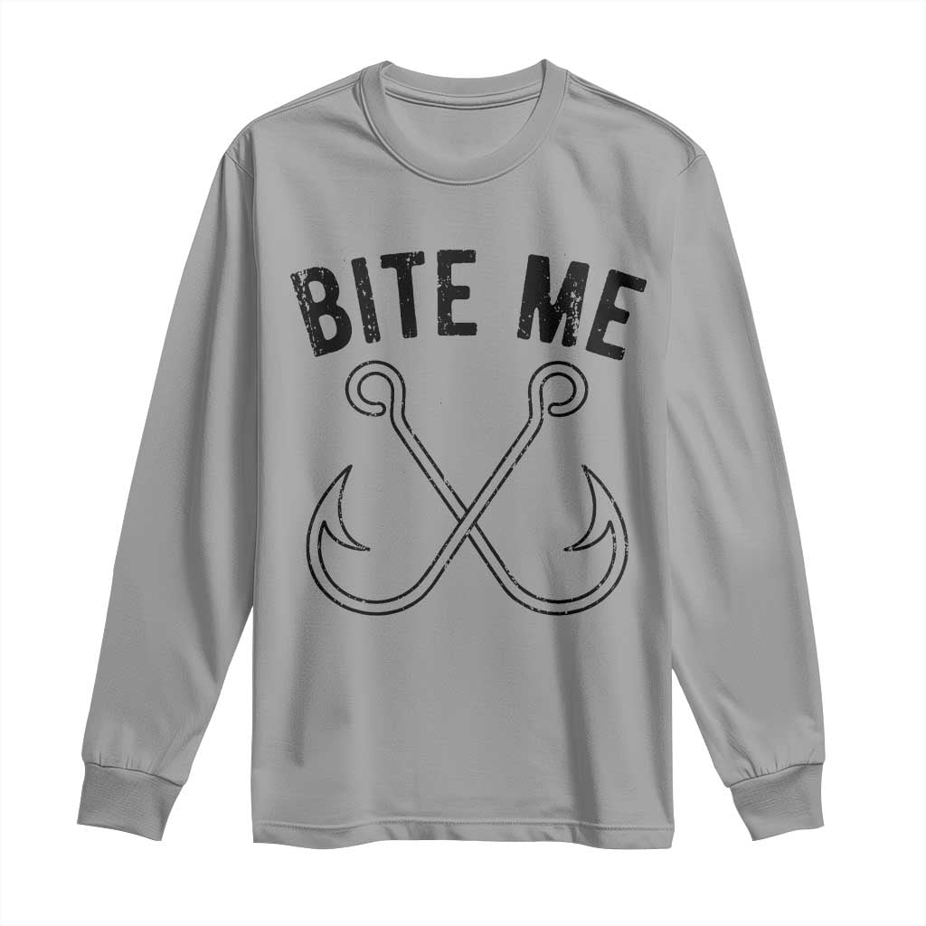 Cool Catchy Angler Long Sleeve Shirt Retro Bite Me Bass Fishing Fishermen