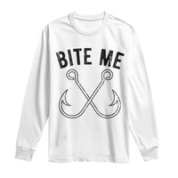 Cool Catchy Angler Long Sleeve Shirt Retro Bite Me Bass Fishing Fishermen