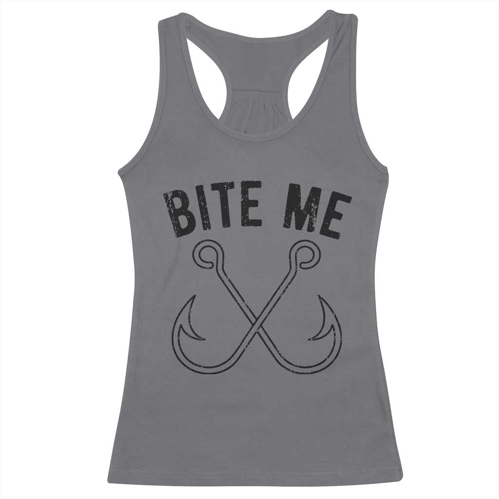 Cool Catchy Angler Racerback Tank Top Retro Bite Me Bass Fishing Fishermen