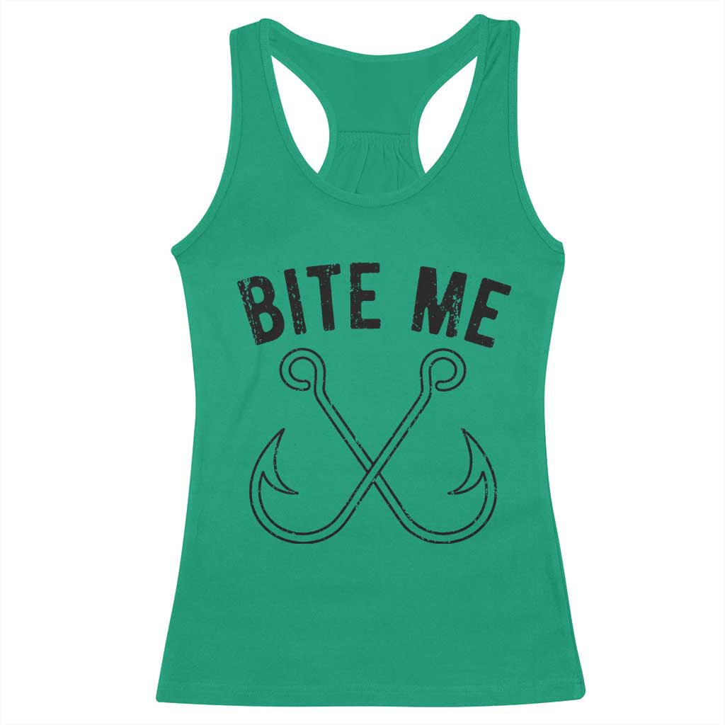 Cool Catchy Angler Racerback Tank Top Retro Bite Me Bass Fishing Fishermen