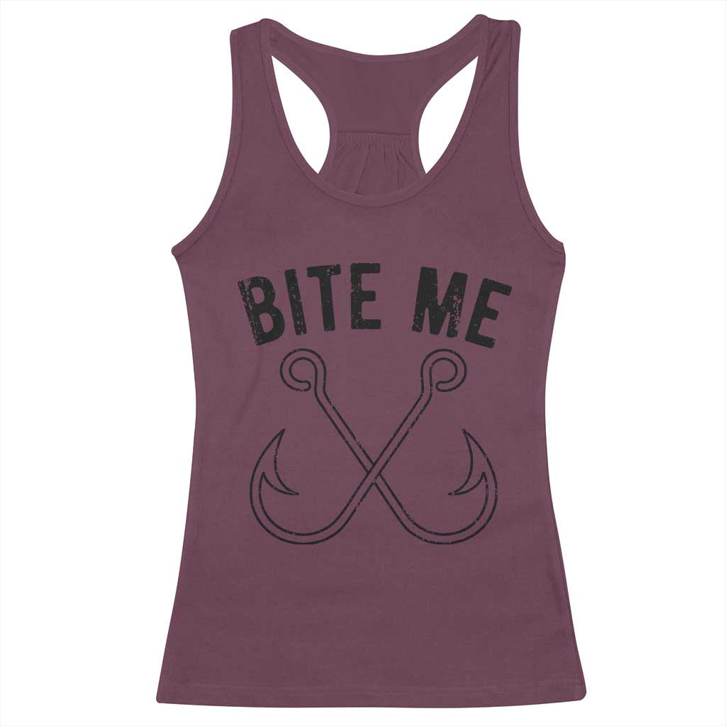 Cool Catchy Angler Racerback Tank Top Retro Bite Me Bass Fishing Fishermen