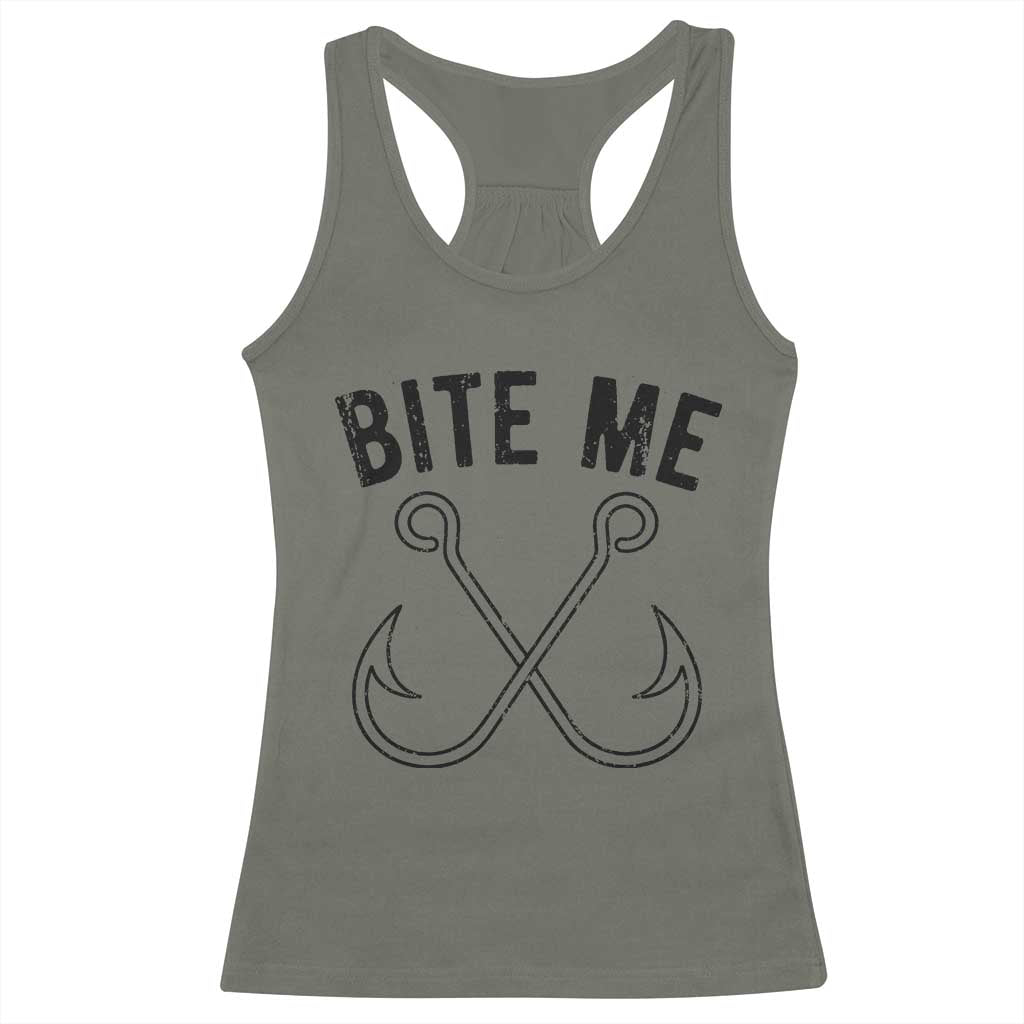 Cool Catchy Angler Racerback Tank Top Retro Bite Me Bass Fishing Fishermen